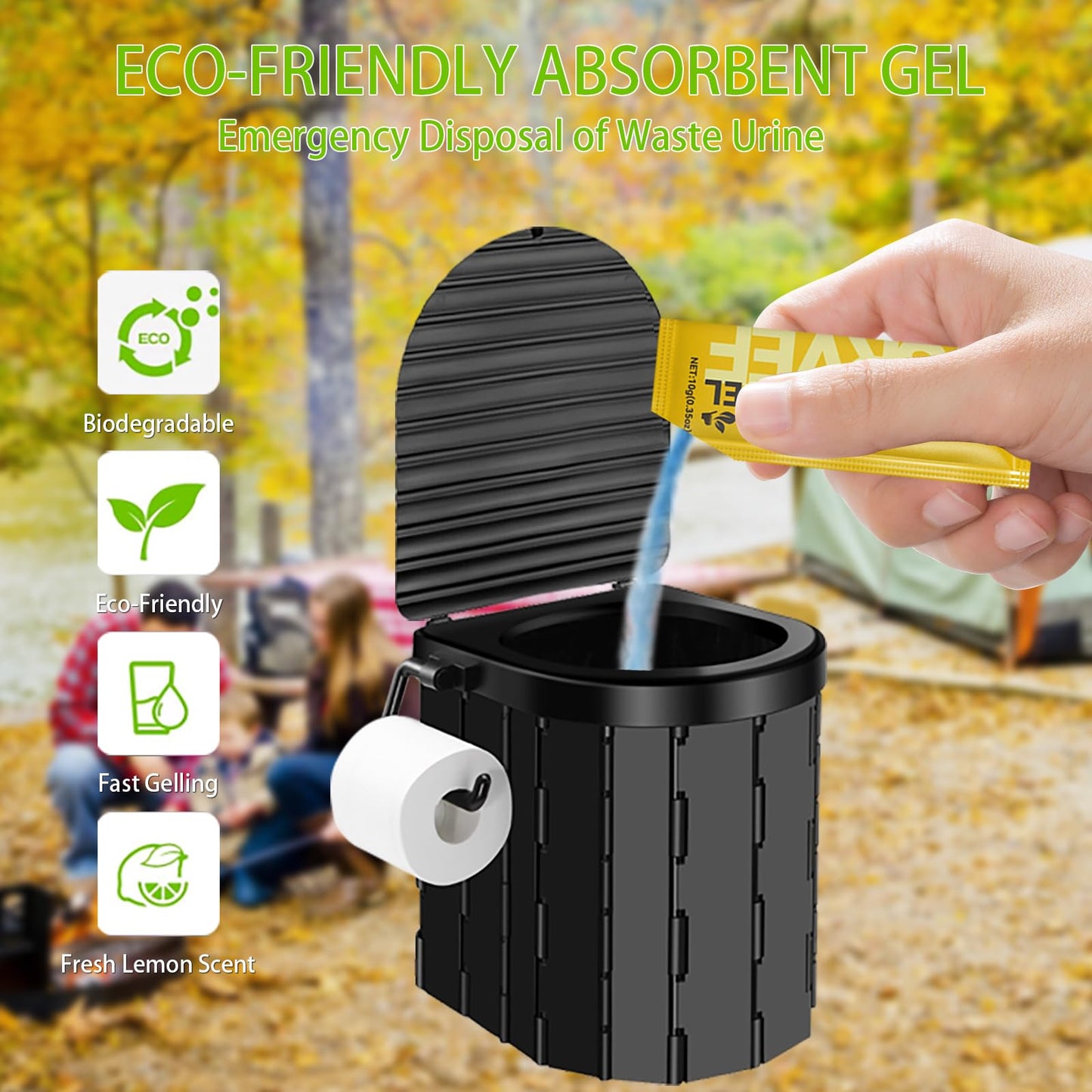 Portable Camping Toilet Kit with Pop-Up Privacy Tent, Washable Outdoor Shower and Changing Room, Includes Toilet Bags and Poo Gel