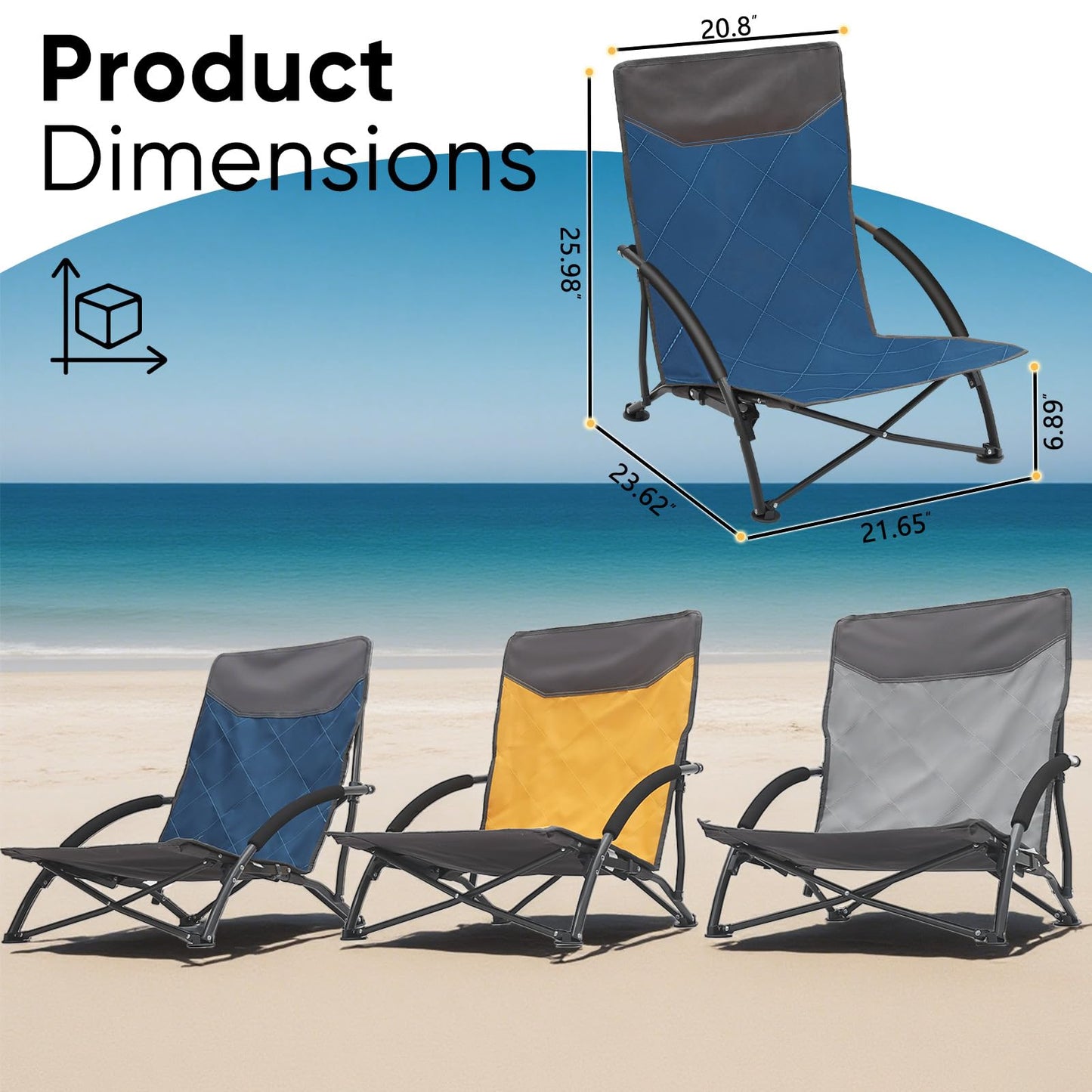 Sekey Portable Beach Chair, Lightweight Camping Chair with Carry Bag, Low Folding Beach Chair for Adults, Compact Ourdoor Chair for Picnic, Fishing and Sports Events, Blue