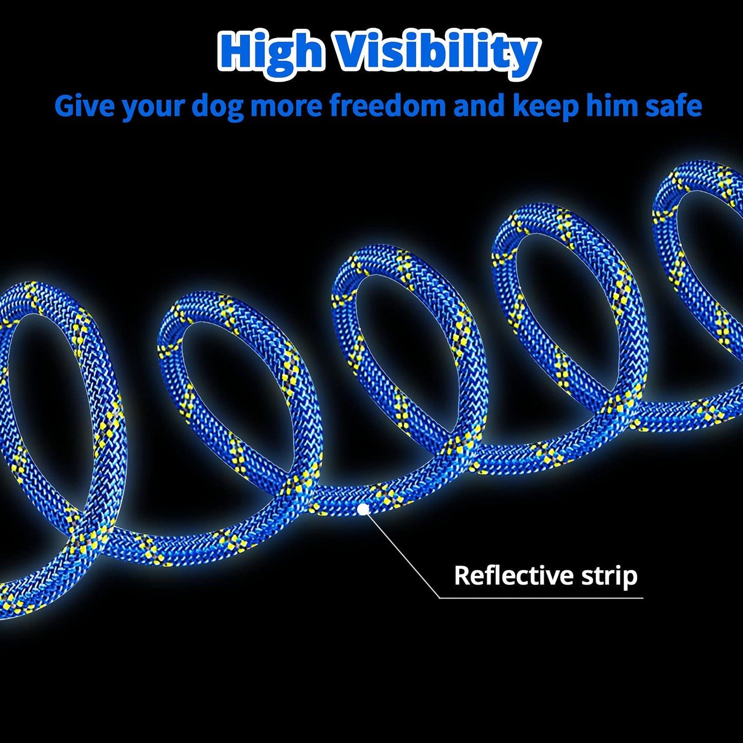 Dog Tie Out Cable for Camping - 50ft/70ft/100ft Portable Reflective Overhead Trolley System for Dogs up to 300lbs - Dog Lead for Yard Camping | Parks | Outdoor Events Blue