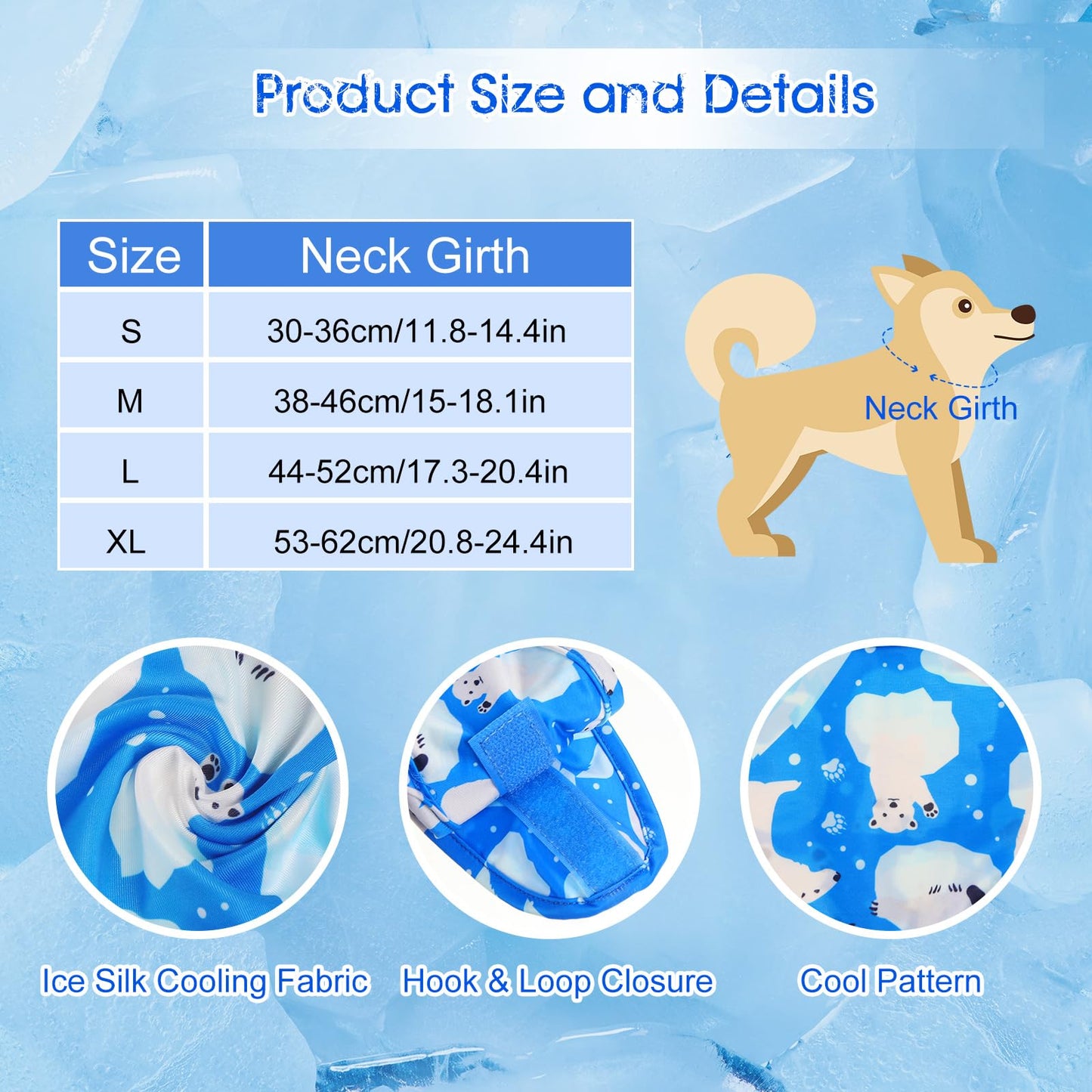 Talltalk 5 Pieces Dog Cooling Bandanas Neck Wraps Ice Scarf Pet Dog Cooling Collar Hunting Training Hiking Camping Accessories for Summer(M)
