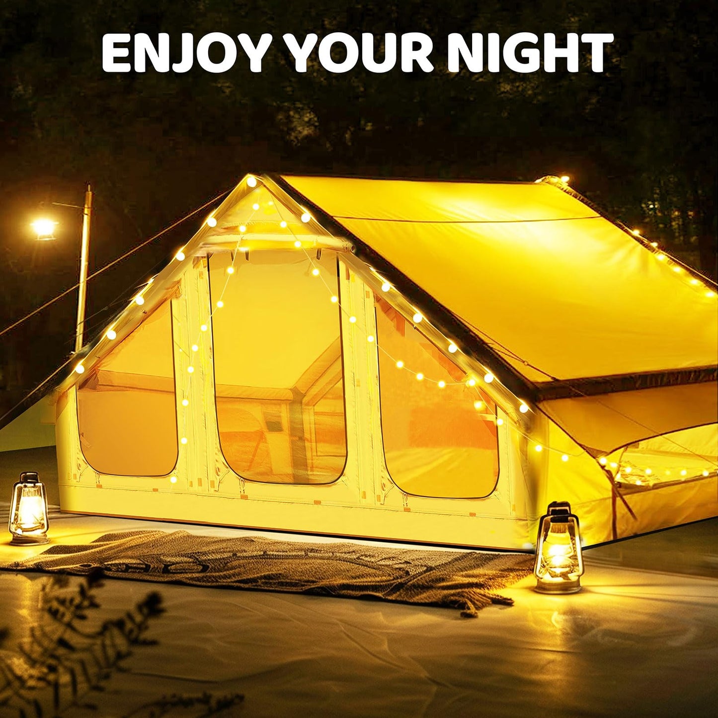 Inflatable Tents for Camping, Blow Up Tent with Hand Pump, Easy Setup Inflatable Hot Tent with Stove Jack, Waterproof Oxford Air Glamping Tents for Camping Adult 4 Person