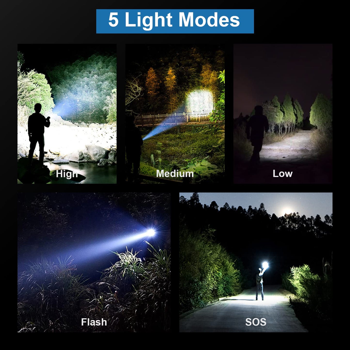 MILAOSHU Rechargeable Flashlights 990,000 High Lumens - 2 Pack, Super Bright LED Flash Light with 5 Modes, 12 Hour Brightest Waterproof Handheld Flashlight for Home, Camping