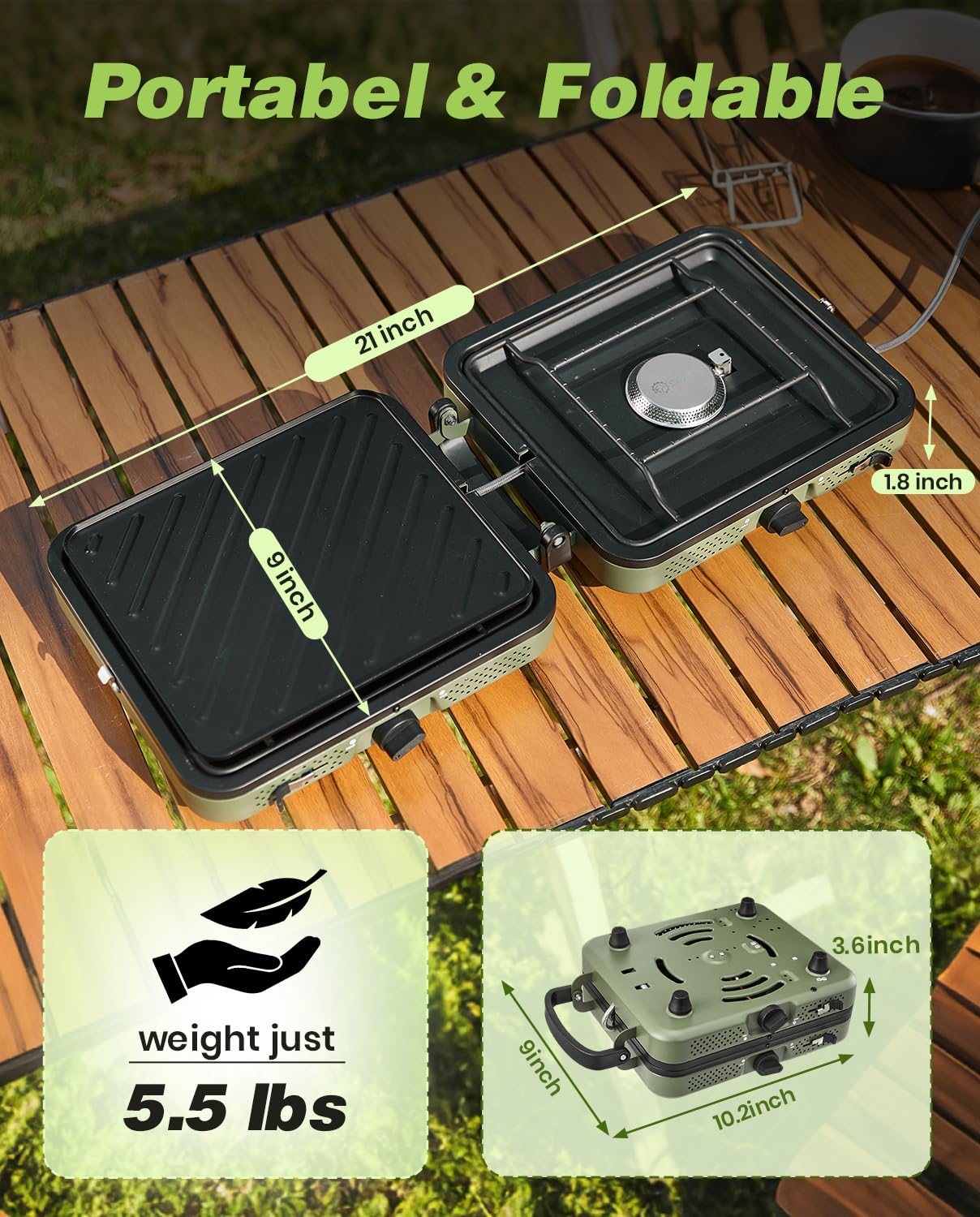 Saker 2 Burner Propane Camping Stove with Grill: Foldable Portable Camp Stove with Carry Bag - Adjustable Burners Camping Grill for BBQ Tailgating Gear - Backpacking Outdoor Cooking