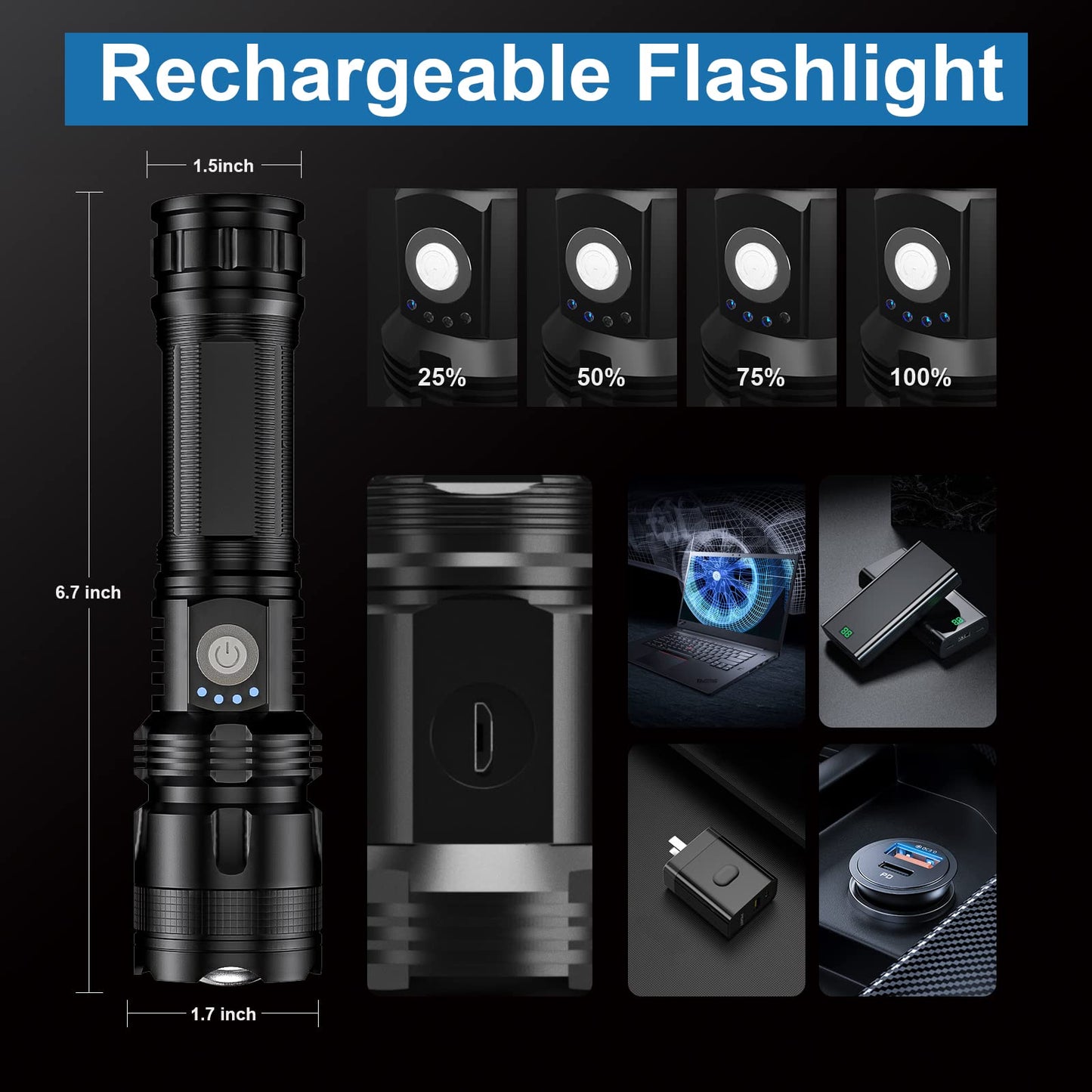 MILAOSHU Rechargeable Flashlights 990,000 High Lumens - 2 Pack, Super Bright LED Flash Light with 5 Modes, 12 Hour Brightest Waterproof Handheld Flashlight for Home, Camping
