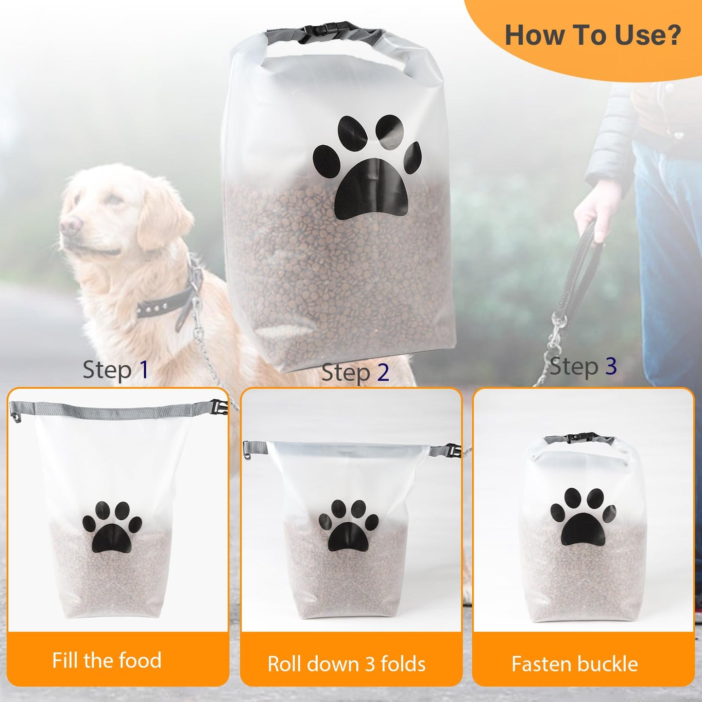 Brabtod Roll Top Dog Food Travel Bag 42cup,Travel Dog Food Container,Reusable EVA Dog Food Bag,Waterproof Dog Kibble Container,Dog Camping Essential-Ideal for Dog Boarding,Weekend Getaways