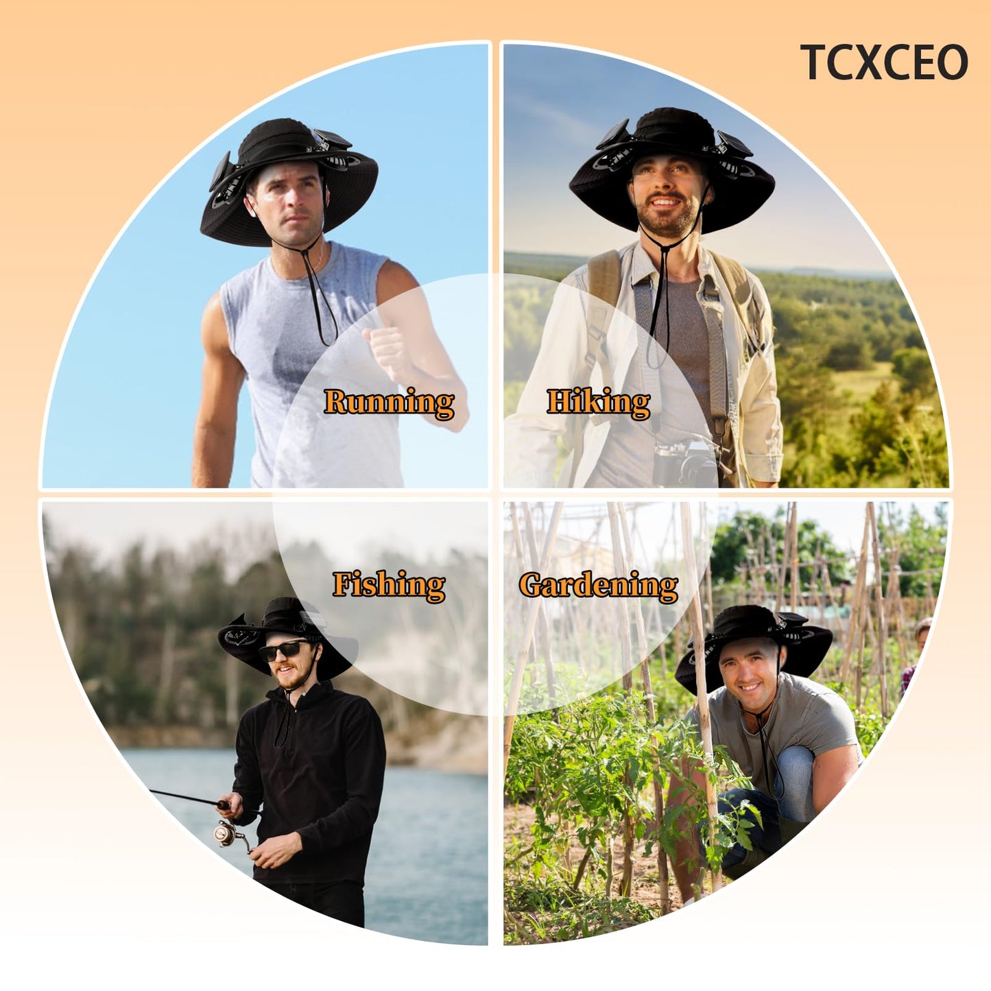 Solar Powered Fan Hat with 2 Removable Fans Wide Brim Sun Hat for Outdoor Fishing, Hiking Gardening, USB Solar Charging Sun Protection UPF 50+ (US, Alpha, One Size, Black)