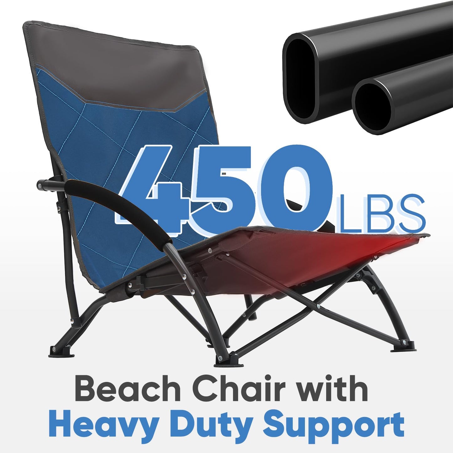Sekey Portable Beach Chair, Lightweight Camping Chair with Carry Bag, Low Folding Beach Chair for Adults, Compact Ourdoor Chair for Picnic, Fishing and Sports Events, Blue