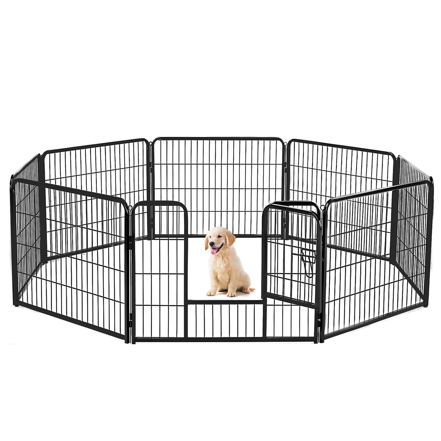 Sweetcrispy Dog Playpen Indoor - Pet Fence Puppy Exercise Pen for Yard Gate 8 Panel 24” Height Heavy Duty Crates with Doors Metal Dog Pen for Camping, RV, Outdoor, Small/Medium Pets