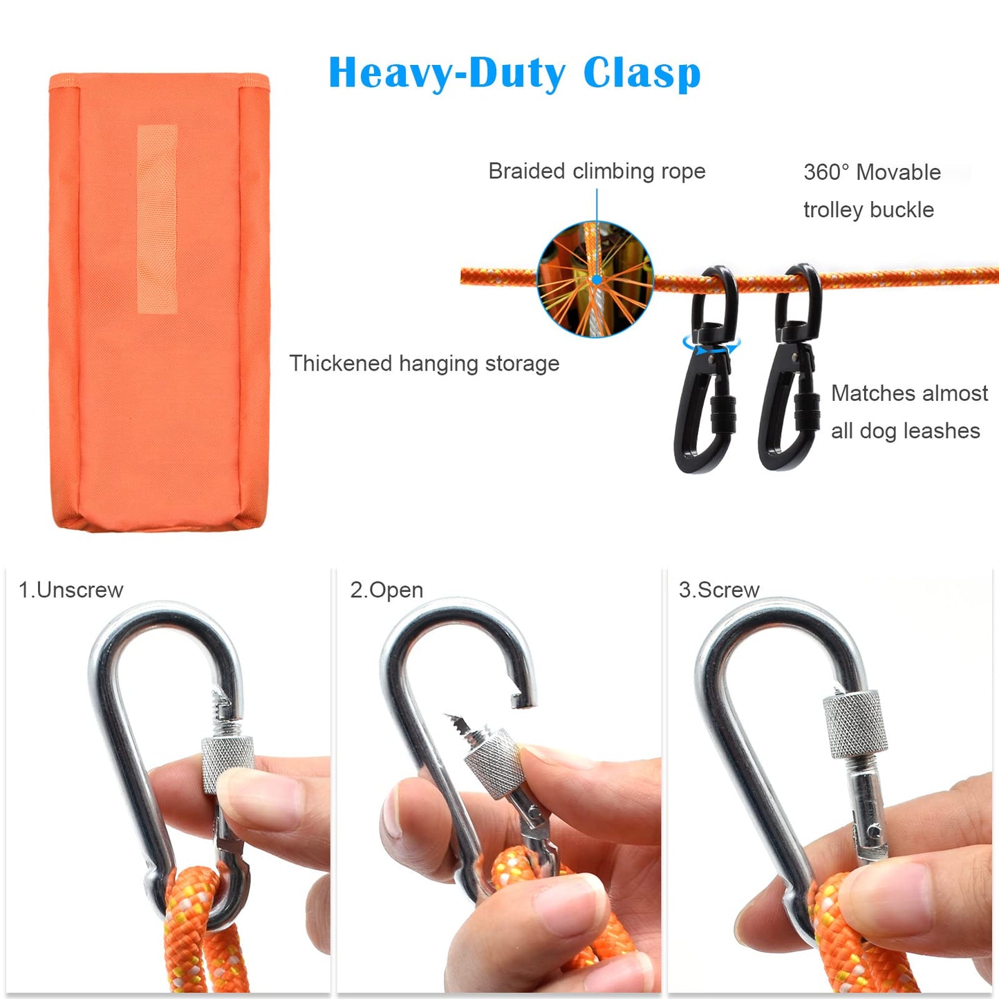 KATOLK Upgraded Dog Tie Out Cable for Camping, 100FT Portable Trolley System for 2 Dogs, Knot-a-Hitch Dogs Hitching System up to 250lbs, Dog Runner for Yard Camping Training Running Hiking Outdoor