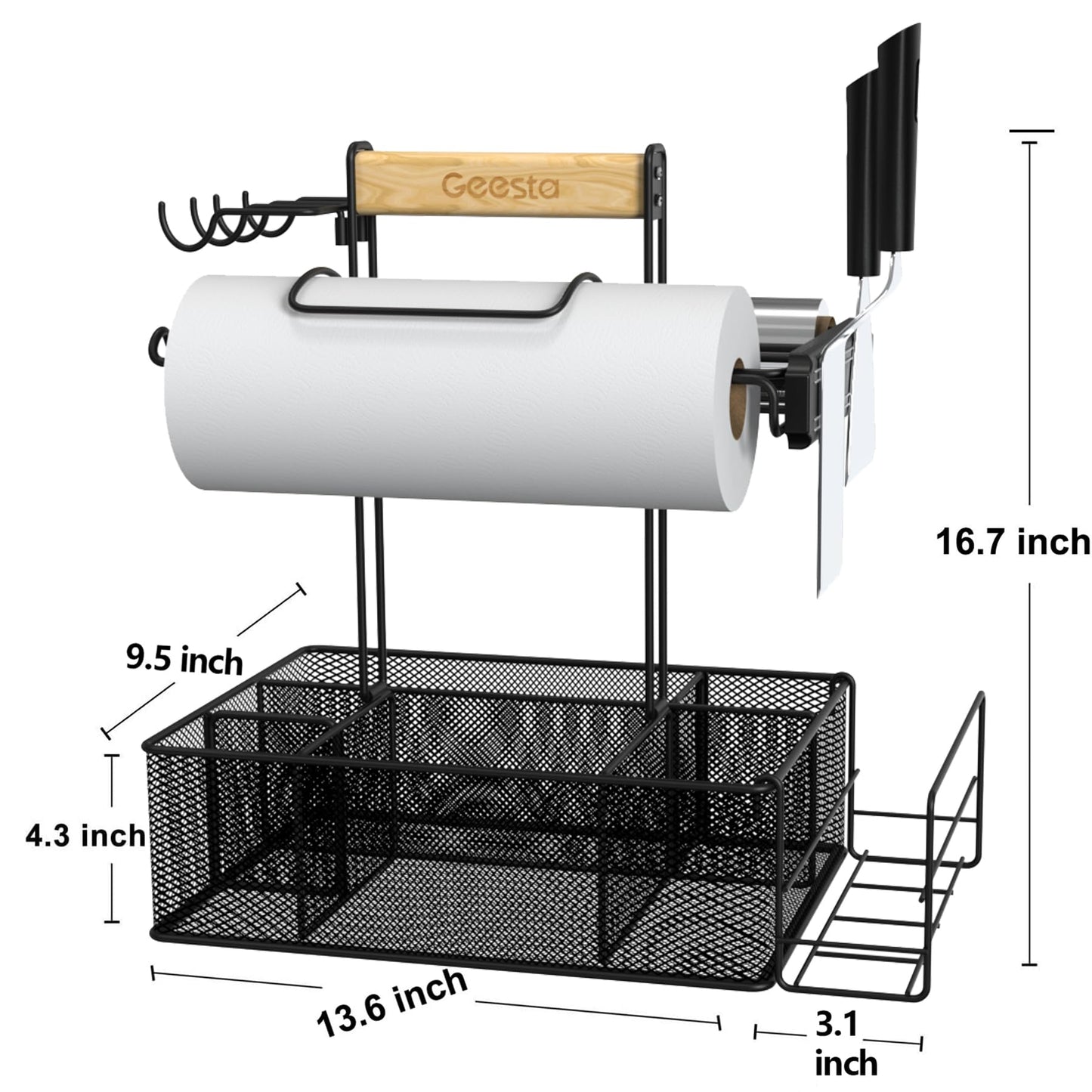 Geesta Grill Caddy - BBQ & Picnic Caddy with Paper Towel & Magnetic Tool Holders, Condiment Storage for Camper & Tailgate