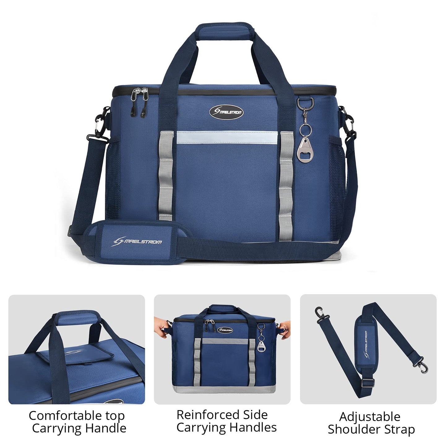Maelstrom Collapsible Soft Sided Cooler - 75 Cans Extra Large Lunch Cooler Bag Insulated Leakproof Camping Cooler, Portable for Grocery Shopping, Camping, Tailgating and Road Trips,Blue