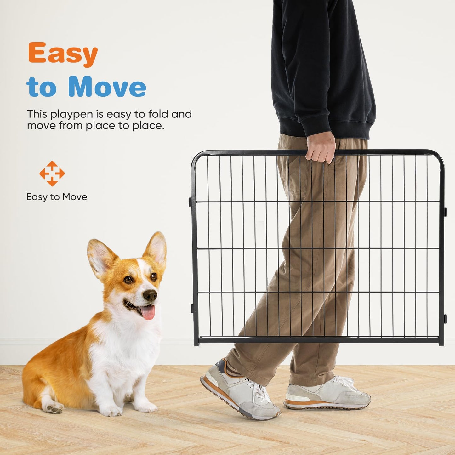 Sweetcrispy Dog Playpen Indoor - Pet Fence Puppy Exercise Pen for Yard Gate 8 Panel 24” Height Heavy Duty Crates with Doors Metal Dog Pen for Camping, RV, Outdoor, Small/Medium Pets