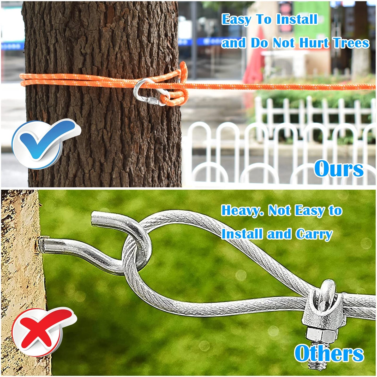 KATOLK Upgraded Dog Tie Out Cable for Camping, 100FT Portable Trolley System for 2 Dogs, Knot-a-Hitch Dogs Hitching System up to 250lbs, Dog Runner for Yard Camping Training Running Hiking Outdoor