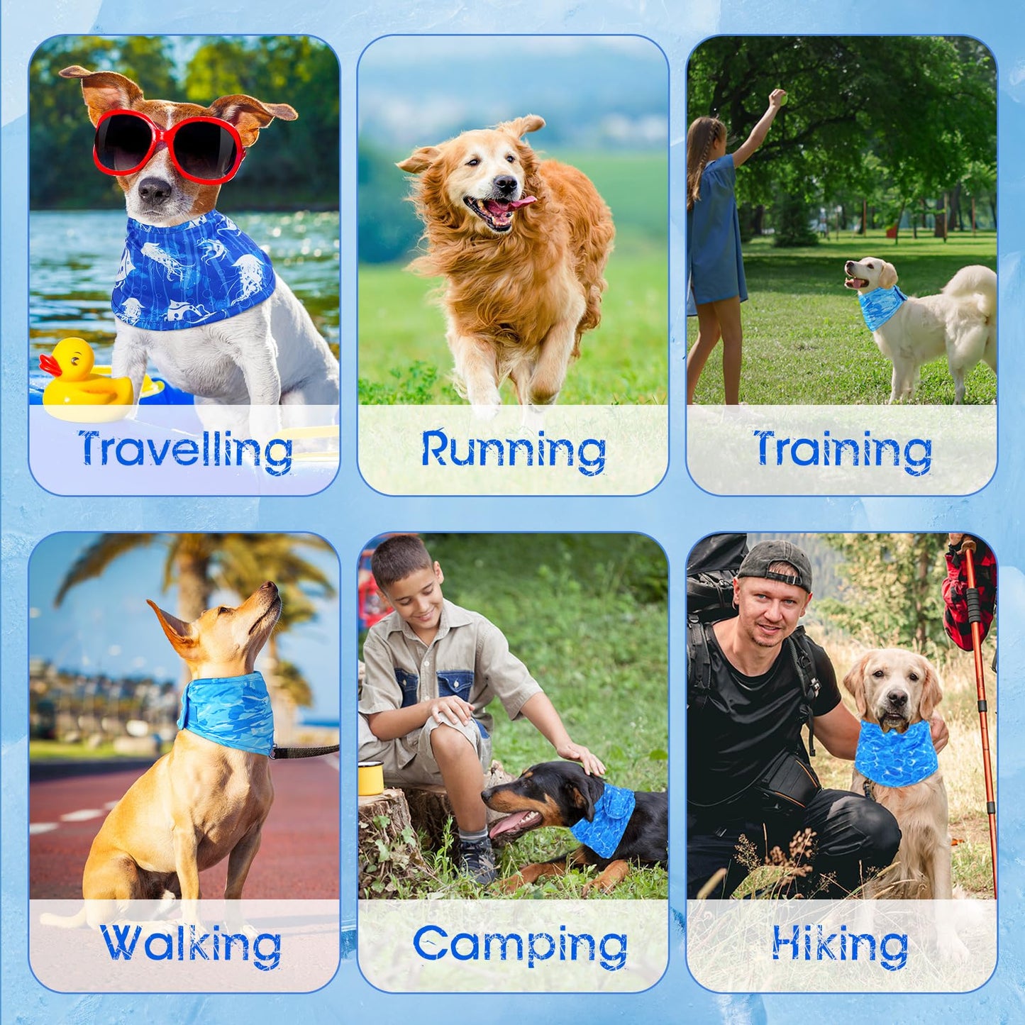 Talltalk 5 Pieces Dog Cooling Bandanas Neck Wraps Ice Scarf Pet Dog Cooling Collar Hunting Training Hiking Camping Accessories for Summer(M)