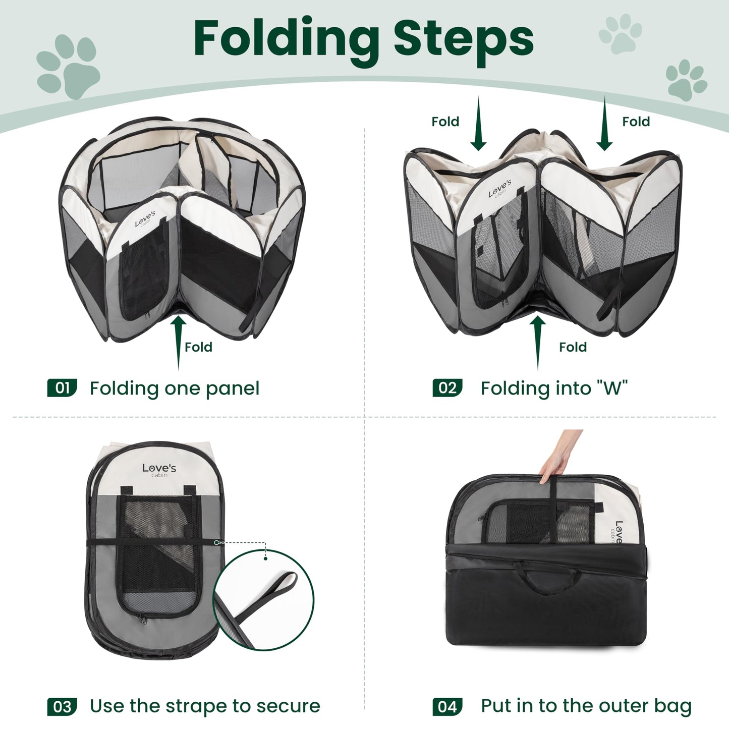 Love's cabin Pet Puppy Dog Playpen, Small Dog Tent Crates Cage Indoor/Outdoor, Portable Playpen for Cat, Foldable Pop Up Dog Kennel Playpen with Carring Case, Removable Zipper Top, Grey