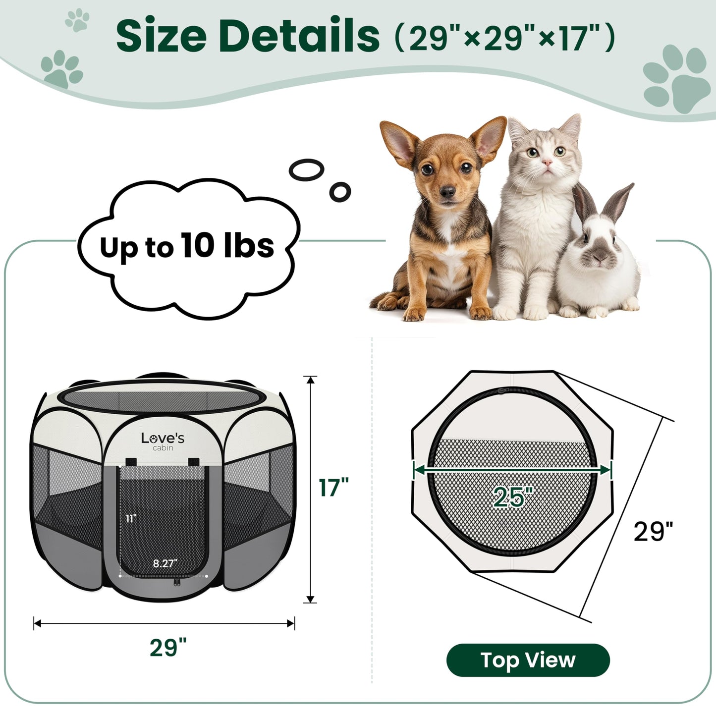 Love's cabin Pet Puppy Dog Playpen, Small Dog Tent Crates Cage Indoor/Outdoor, Portable Playpen for Cat, Foldable Pop Up Dog Kennel Playpen with Carring Case, Removable Zipper Top, Grey