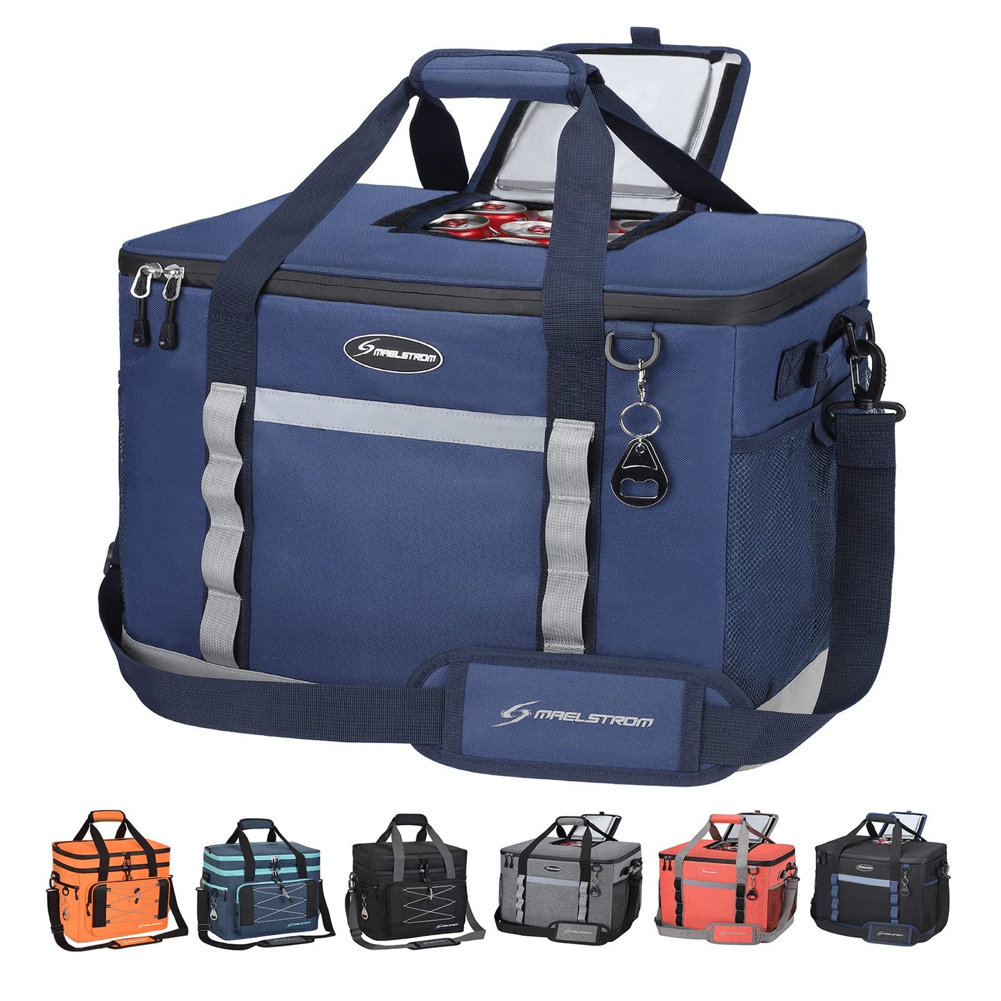 Maelstrom Collapsible Soft Sided Cooler - 75 Cans Extra Large Lunch Cooler Bag Insulated Leakproof Camping Cooler, Portable for Grocery Shopping, Camping, Tailgating and Road Trips,Blue