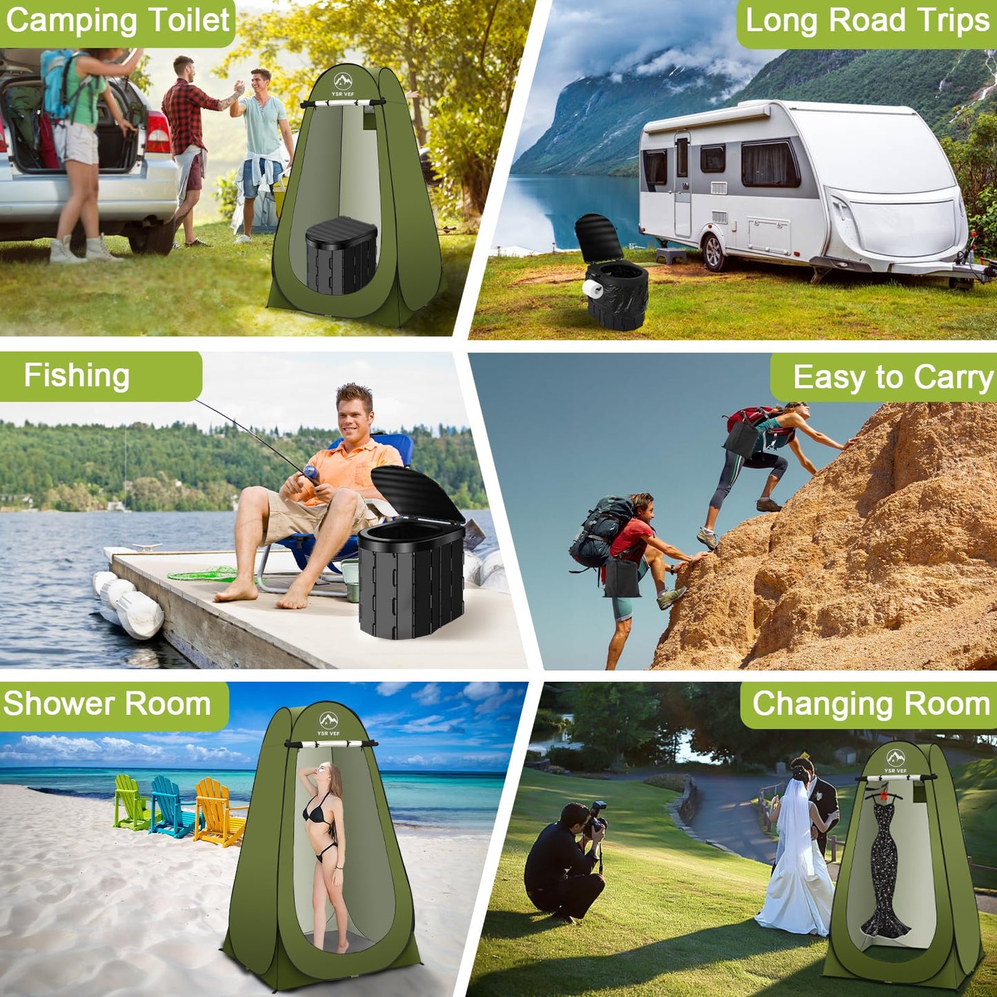 Portable Camping Toilet Kit with Pop-Up Privacy Tent, Washable Outdoor Shower and Changing Room, Includes Toilet Bags and Poo Gel