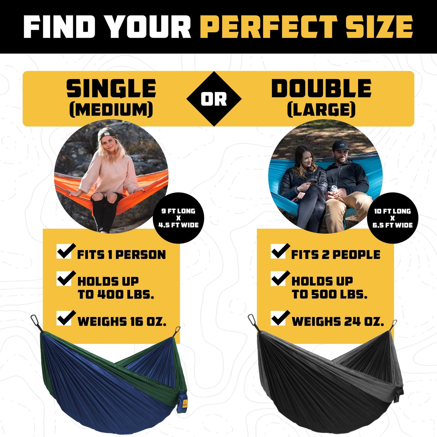Wise Owl Outfitters Camping Hammock – 500lbs Portable Hammock with Tree Straps - Travel, Backpacking, Hiking, Outdoors Camping Gear - Double