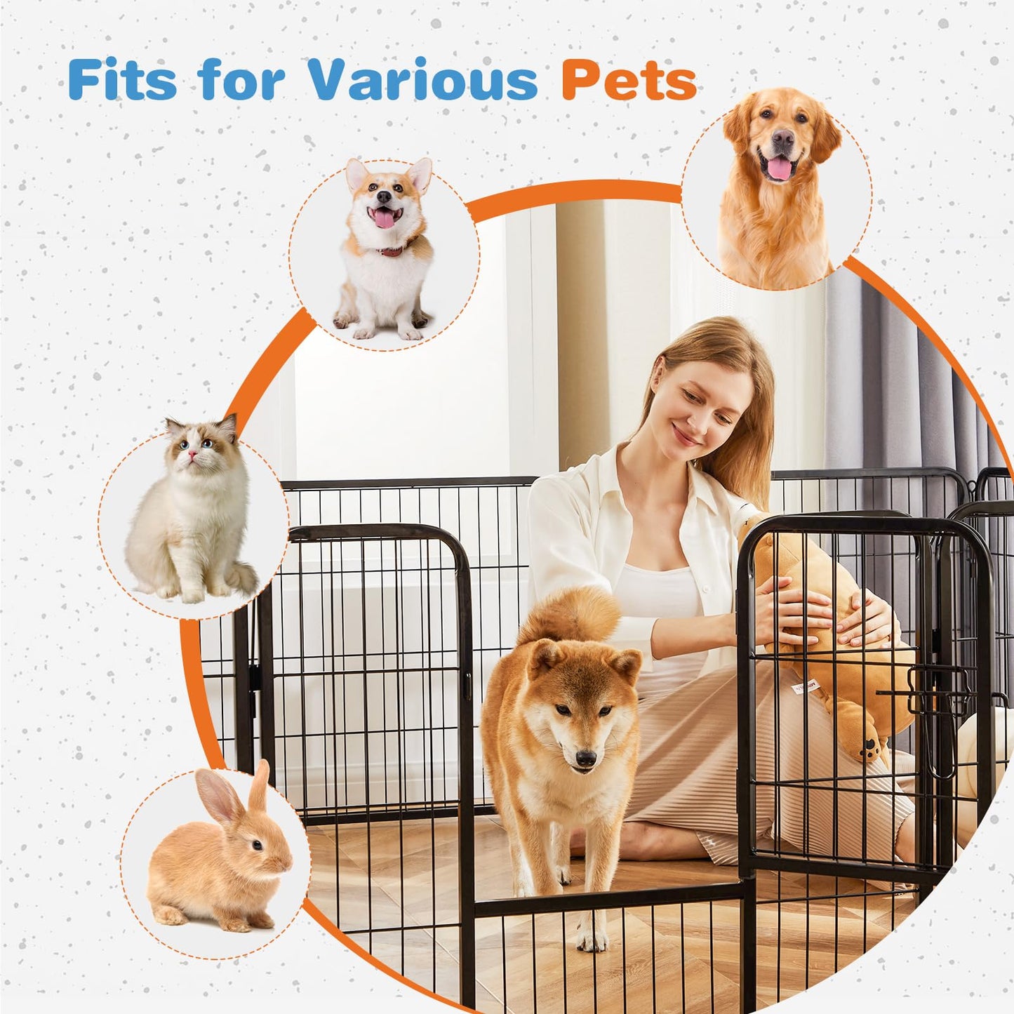 Sweetcrispy Dog Playpen Indoor - Pet Fence Puppy Exercise Pen for Yard Gate 8 Panel 24” Height Heavy Duty Crates with Doors Metal Dog Pen for Camping, RV, Outdoor, Small/Medium Pets
