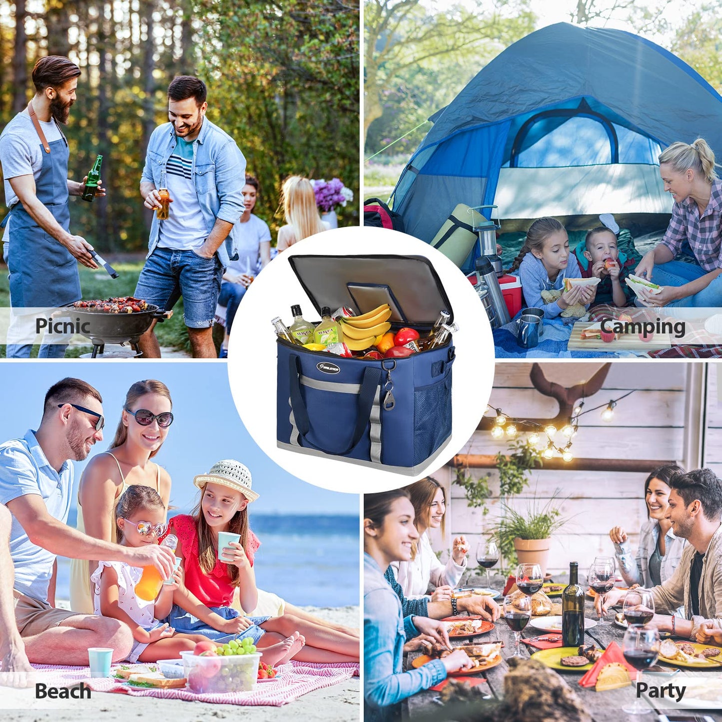 Maelstrom Collapsible Soft Sided Cooler - 75 Cans Extra Large Lunch Cooler Bag Insulated Leakproof Camping Cooler, Portable for Grocery Shopping, Camping, Tailgating and Road Trips,Blue