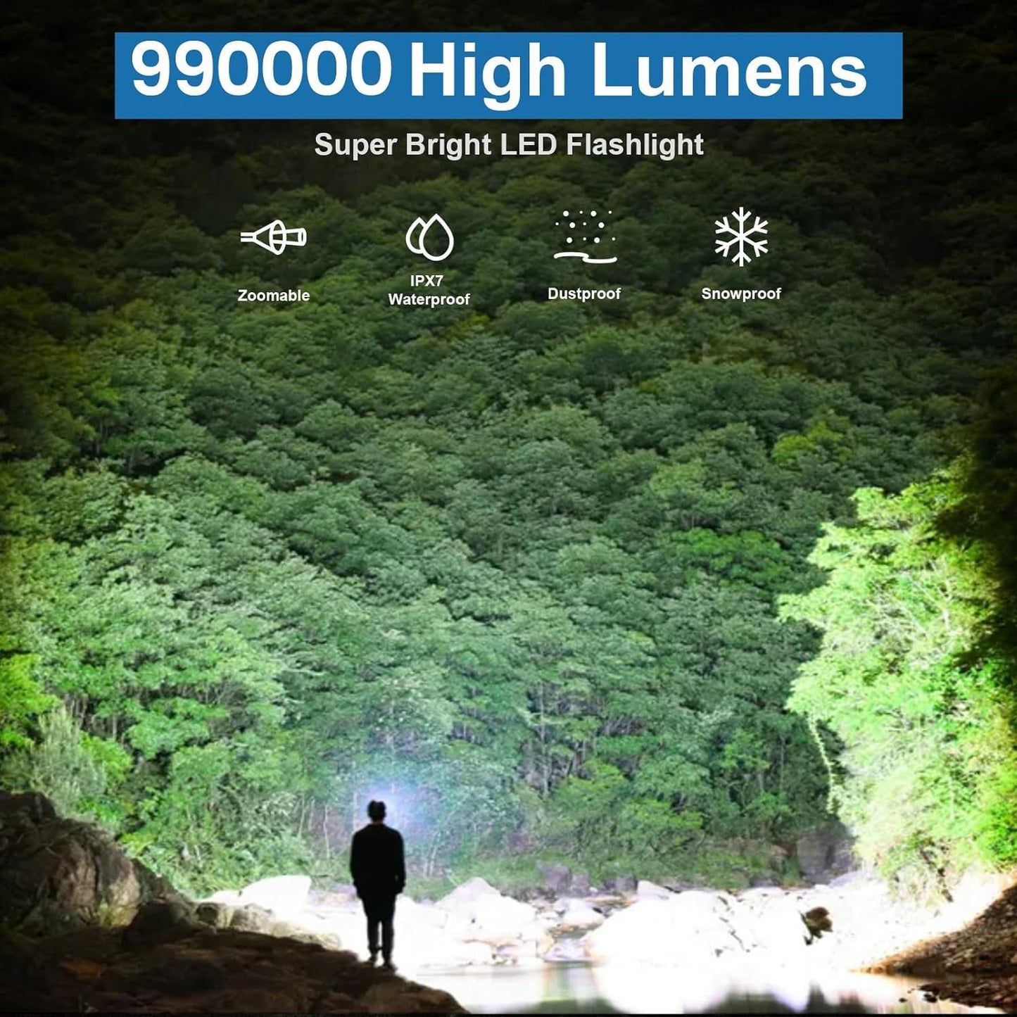 MILAOSHU Rechargeable Flashlights 990,000 High Lumens - 2 Pack, Super Bright LED Flash Light with 5 Modes, 12 Hour Brightest Waterproof Handheld Flashlight for Home, Camping