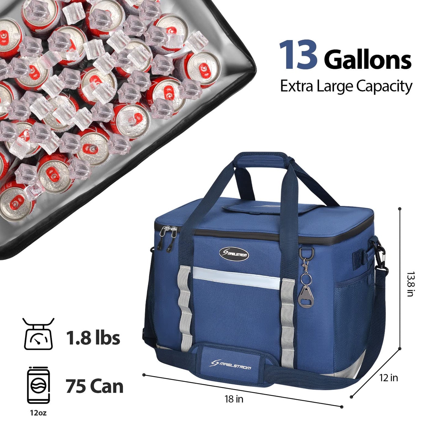 Maelstrom Collapsible Soft Sided Cooler - 75 Cans Extra Large Lunch Cooler Bag Insulated Leakproof Camping Cooler, Portable for Grocery Shopping, Camping, Tailgating and Road Trips,Blue