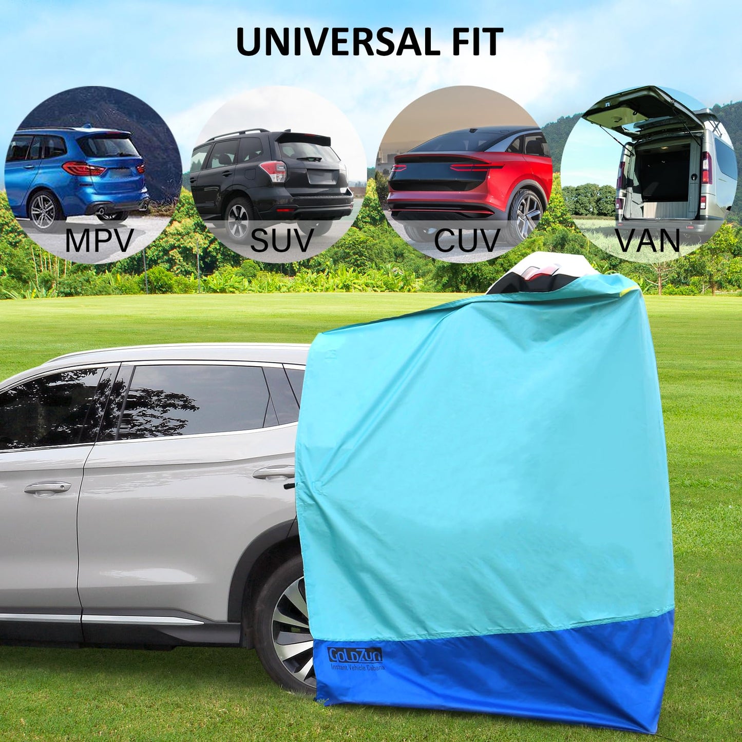 Hatchback Cabana with Magnets - 30-Second Setup Privacy Car Tent, Lightproof Changing Room for SUVs, Vans & MPVs