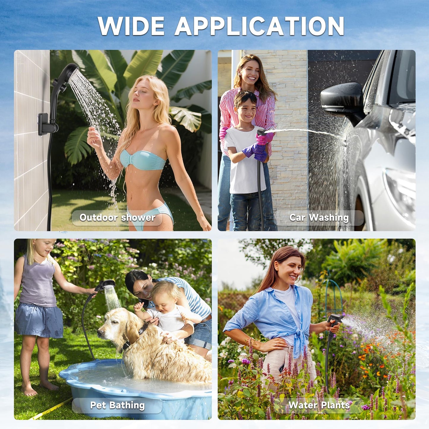 vignuto Portable Shower for Camping, Rechargeable Camping Shower Pump with LED Display of Battery Level and Temperature, Lasting-150 Mins, Suitable for Outdoor Shower, Pet Bath, Car Washing