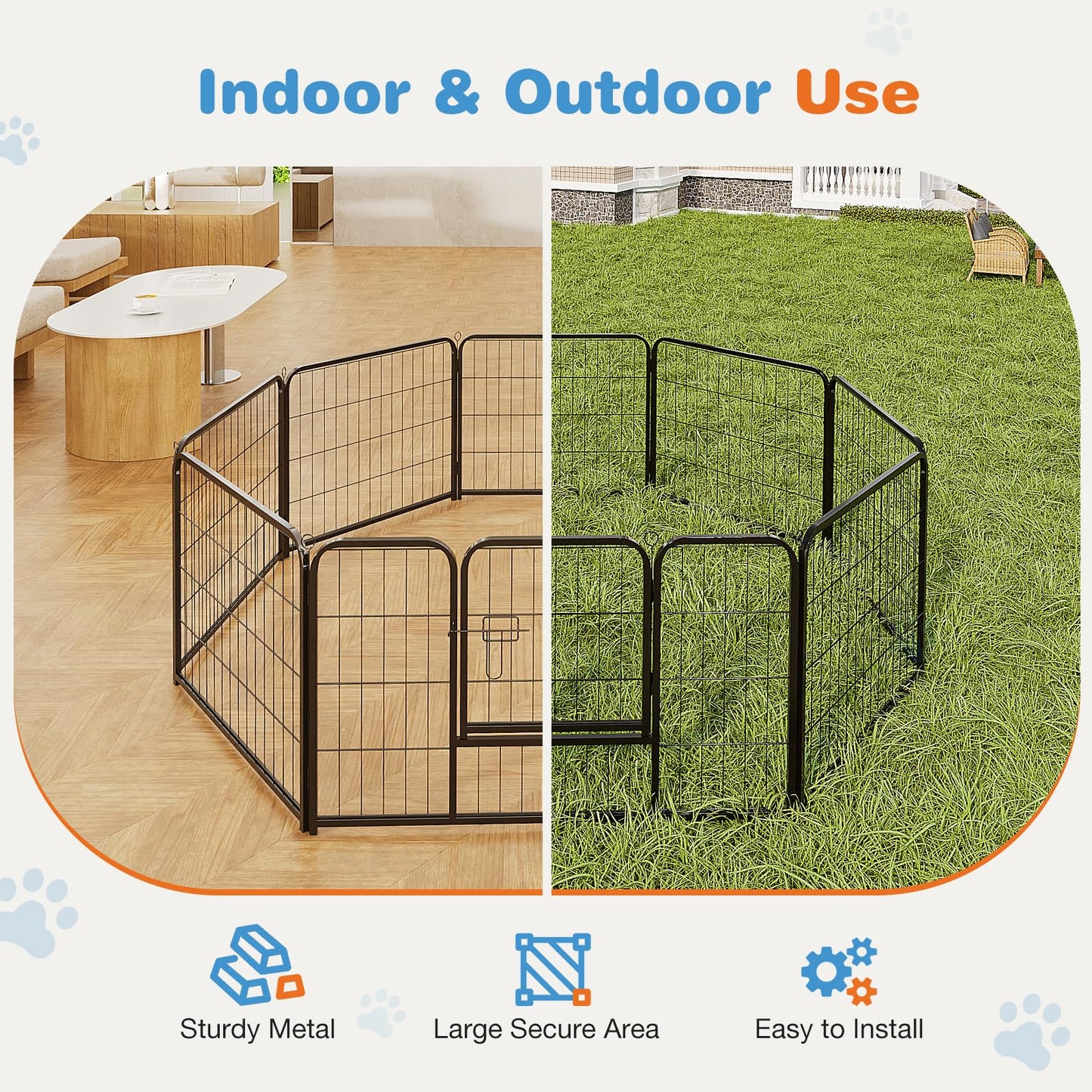 Sweetcrispy Dog Playpen Indoor - Pet Fence Puppy Exercise Pen for Yard Gate 8 Panel 24” Height Heavy Duty Crates with Doors Metal Dog Pen for Camping, RV, Outdoor, Small/Medium Pets
