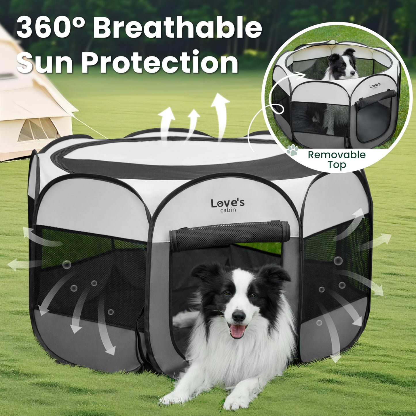Love's cabin Pet Puppy Dog Playpen, Small Dog Tent Crates Cage Indoor/Outdoor, Portable Playpen for Cat, Foldable Pop Up Dog Kennel Playpen with Carring Case, Removable Zipper Top, Grey