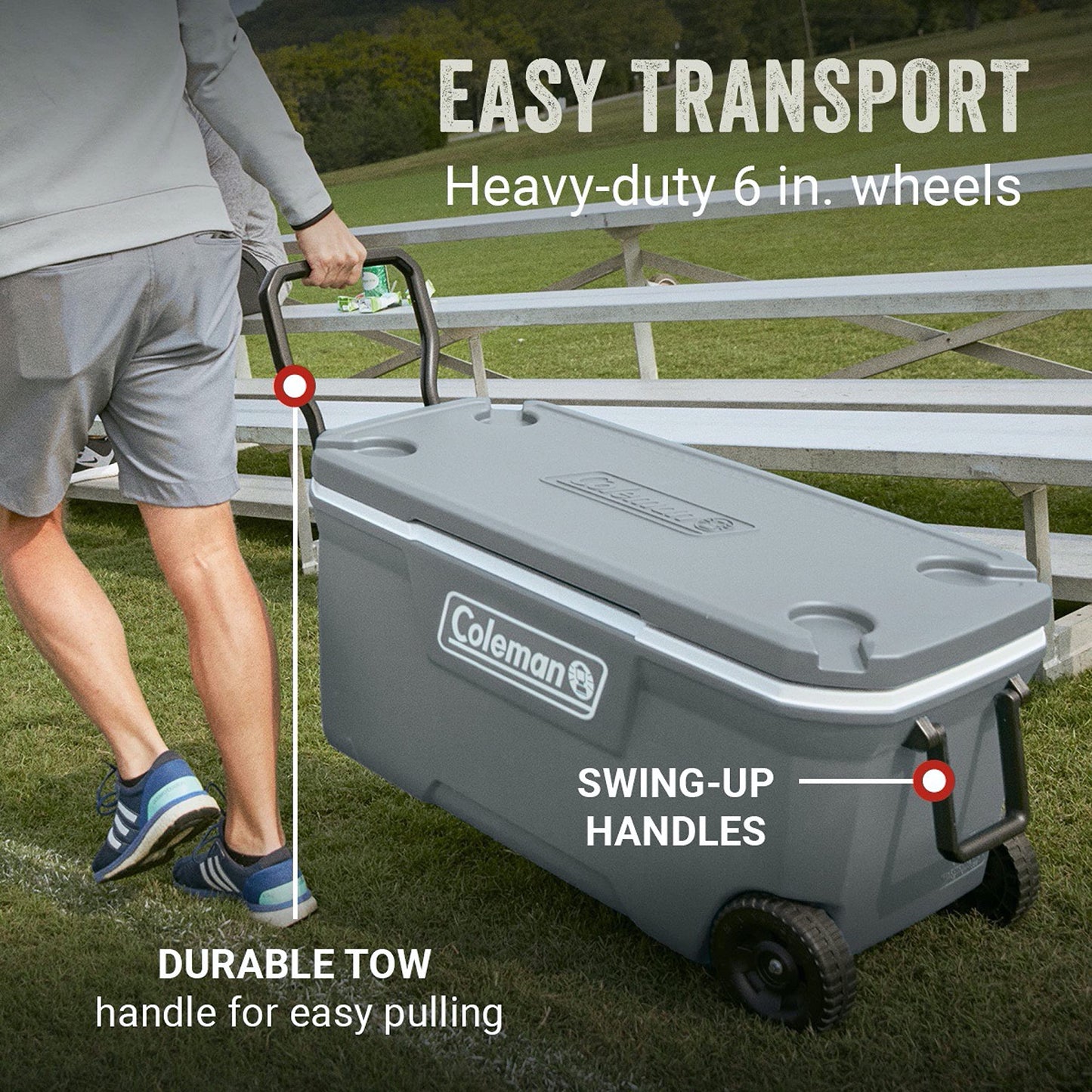 Coleman Classic Series Insulated Portable Rolling Cooler with Wheels, Leak-Resistant Outdoor Hard Cooler Keeps Ice up to 5 Days, 100-Quart