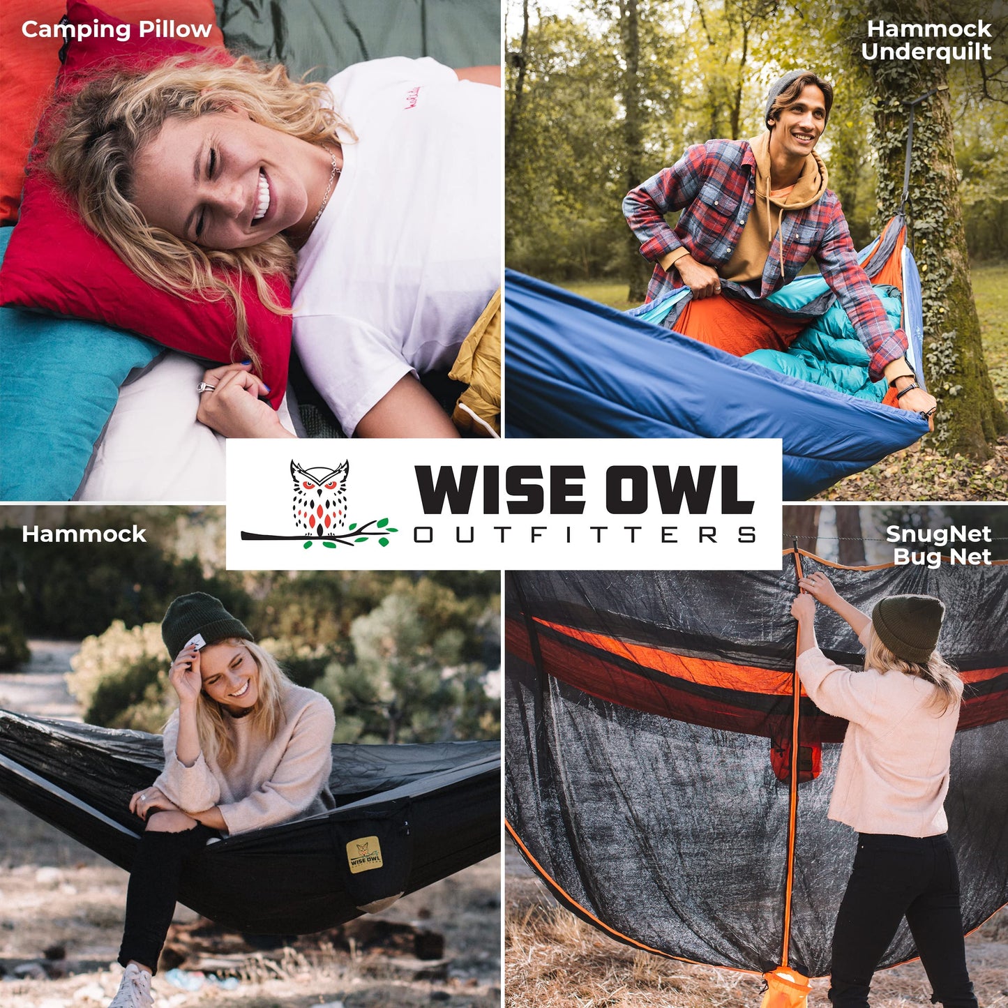 Wise Owl Outfitters Camping Hammock – 500lbs Portable Hammock with Tree Straps - Travel, Backpacking, Hiking, Outdoors Camping Gear - Double