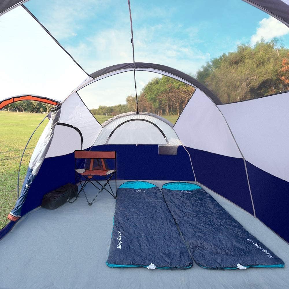CAMPROS Tent-8-Person-Camping-Tents, Waterproof Windproof Family Tent, 5 Large Mesh Windows, Double Layer, Divided Curtain for Separated Room, Portable with Carry Bag - Blue