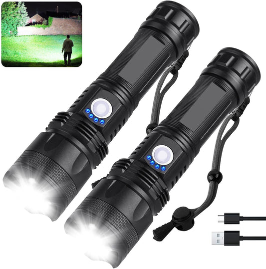 MILAOSHU Rechargeable Flashlights 990,000 High Lumens - 2 Pack, Super Bright LED Flash Light with 5 Modes, 12 Hour Brightest Waterproof Handheld Flashlight for Home, Camping