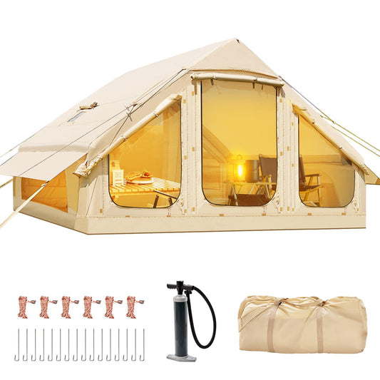 Inflatable Tents for Camping, Blow Up Tent with Hand Pump, Easy Setup Inflatable Hot Tent with Stove Jack, Waterproof Oxford Air Glamping Tents for Camping Adult 4 Person