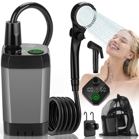 vignuto Portable Shower for Camping, Rechargeable Camping Shower Pump with LED Display of Battery Level and Temperature, Lasting-150 Mins, Suitable for Outdoor Shower, Pet Bath, Car Washing