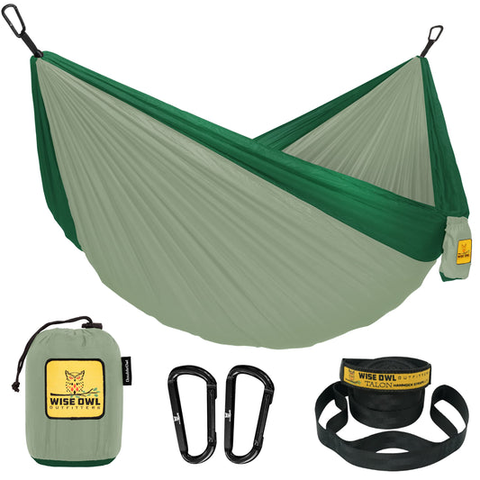 Wise Owl Outfitters Camping Hammock – 500lbs Portable Hammock with Tree Straps - Travel, Backpacking, Hiking, Outdoors Camping Gear - Double