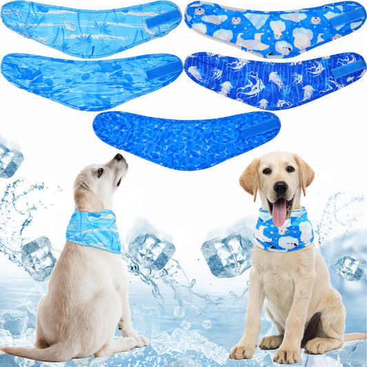 Talltalk 5 Pieces Dog Cooling Bandanas Neck Wraps Ice Scarf Pet Dog Cooling Collar Hunting Training Hiking Camping Accessories for Summer(M)
