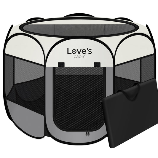 Love's cabin Pet Puppy Dog Playpen, Small Dog Tent Crates Cage Indoor/Outdoor, Portable Playpen for Cat, Foldable Pop Up Dog Kennel Playpen with Carring Case, Removable Zipper Top, Grey